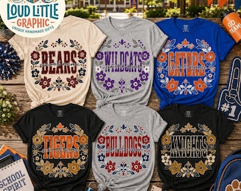 Personalized School Name Shirt, Floral College Shirt, Team Mascot Game Day, Back To School, Gift Class Of 2027, Team Spirit Wear, Custom Tee
