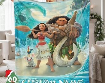Custom Name Princess Blankets Moana Fleece Blanket, Moana 2 Fleece Blanket, Moana Maui Blanket, Princess Moana Blanket, Christmas Gift