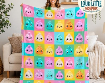 Squishy Dumpling Blanket, Birthday Gift for Girls, Cute Name Bedding Gift for Girls, Squishy Dumpling Character Throw Blanket