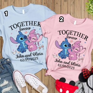 Stitch And Angel Couple Shirt | Stitch Angel Together Forever Shirt | Wifey and Hubby Couples Matching Shirt | Disneyland Valentine Shirt image 2