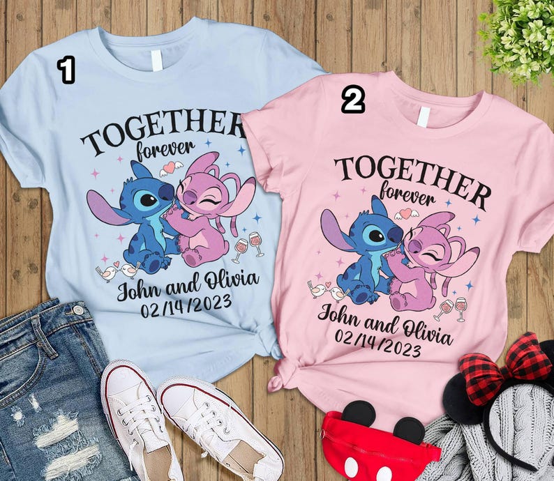 Stitch And Angel Couple Shirt | Stitch Angel Together Forever Shirt | Wifey and Hubby Couples Matching Shirt | Disneyland Valentine Shirt image 2