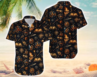 Hawaiian Dungeons & Dragons Hawaiian Shirt, Fantasy DnD Shirt For Gamers Shirt, RPG Lover Gift Shirt, Mythical Dragons Button Up Shirt