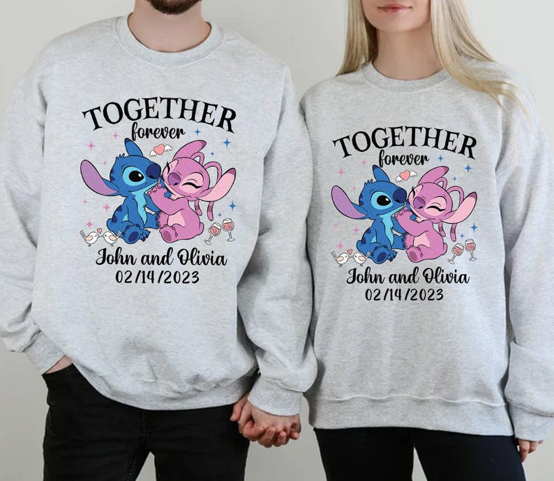 Stitch And Angel Couple Shirt | Stitch Angel Together Forever Shirt | Wifey and Hubby Couples Matching Shirt | Disneyland Valentine Shirt image 4