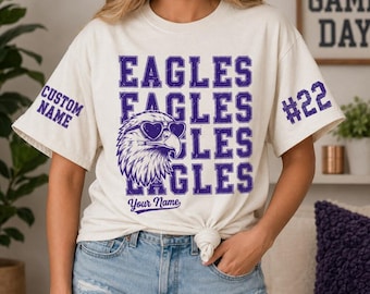 Personalized Mascot Shirt, Custom School Team Tee, Game Day Gift for Her, Customized Varsity Apparel, Personalized Varsity Name and Number