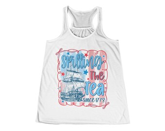 Böljande linne, patriotisk 4 juli Tea Party-skjorta, damlinne med brottarrygg, självständighetsdagen-gåva, amerikansk revolution, historisk t-shirt