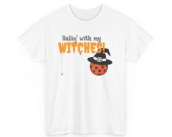 Witches Pickleball Unisex Tee, Halloween Game Shirt, Halloween Costume Tee, Pumpkin Pickleball Shirt, Unisex Halloween Tee
