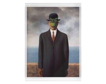 Rene Magritte Der Menschensohn Acryl Fotoblock, surrealistische Schreibtischdekoration, berühmte Malerei Acrylblock, feiner Kunstgeschenkdruck für das Büro