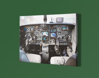Vintage Flugzeug-Cockpit Leinwand Druck, Instrumententafel Wandkunst