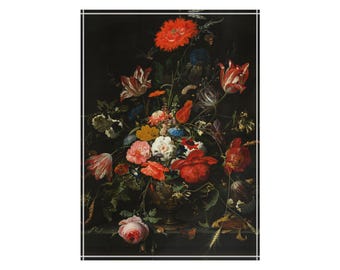 Abraham Mignon Floral Acrylic Photo Block, Still Life Dutch Golden Age Art, Baroque Flower Desk Decor, Premium Museum Gift 7x5
