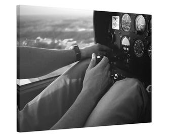 Schwarz-Weiß-Cockpit Leinwand Druck, Vintage Luftfahrt Wandkunst, minimalistisches Flugzeug Dekor