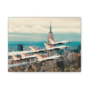Aviation Canvas Art Print, New York City Skyline with Jets, Perfect for Aviation Enthusiasts, Modern Wall Decor, Gift for Him