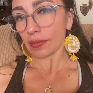 white and yellow floral earrings beaded