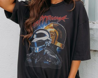 Camiseta Daft Punk estilo vintage, camiseta de música electrónica, camiseta con estampado de casco de robot, regalo para fans de la música house francesa, camiseta unisex para festivales de música electrónica.