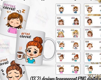 Funny Girls Coffee Mug Wrap PNG Bundle: Sarcastic 2-Sided Design (Digital Download)