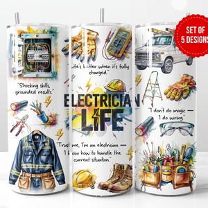 Diseño de vaso "Electrista" (sublimación de acuarela) (descarga digital)