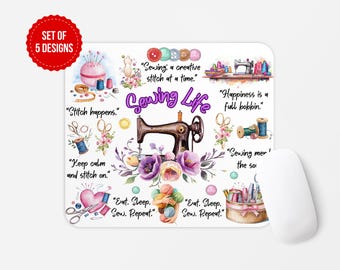 Sewing Life-muismat: aquarel naaimachineontwerp (png)