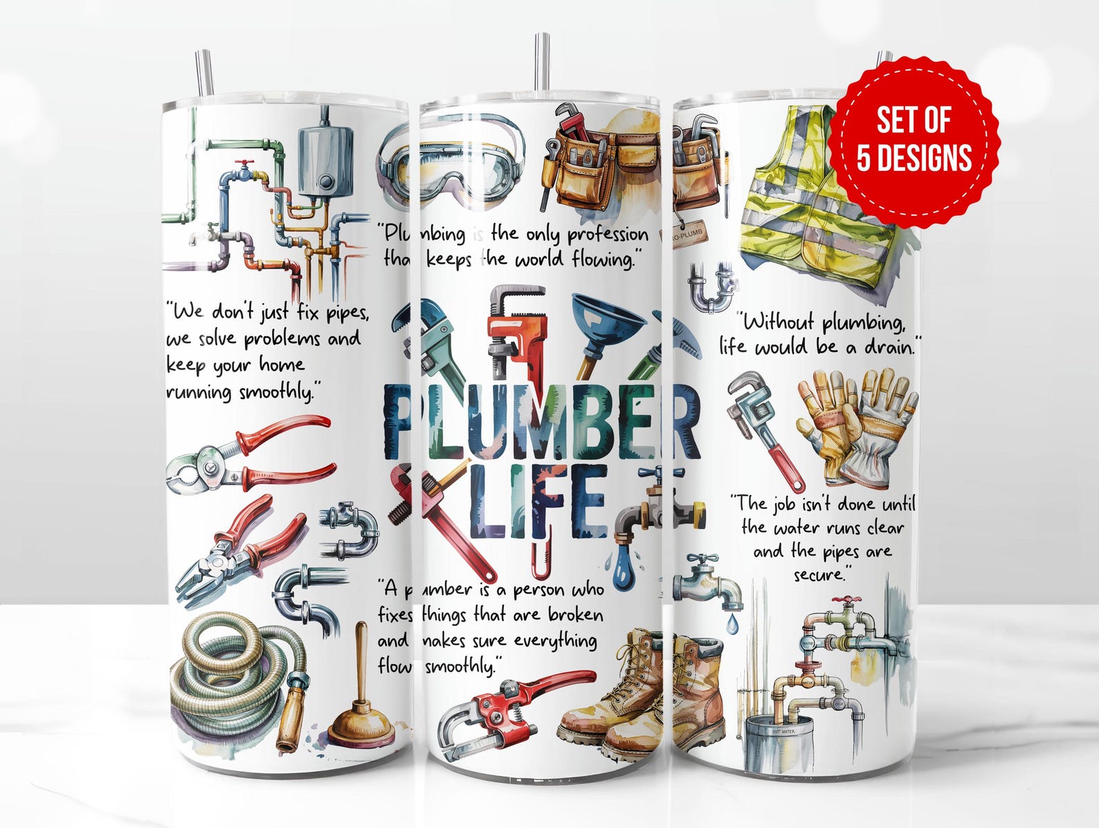 Plumber Life Plumber Life Tumbler Design: Watercolor Plumbing Tools (digital ...