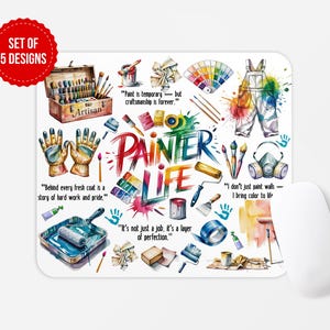 Painter Life Mouse Pad Sublimation Design | Art Tools, Color Palette & Creative Quotes | Watercolor | Digital Download PNG