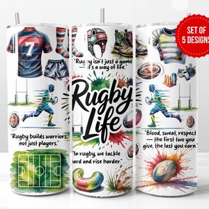 Rugby Tumbler Design: Wasserfarbenball, mutige Zitate (20oz Skinny PNG Digital Download)