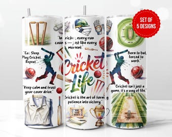 Aquarell Cricket Becher Design: Fledermaus, Ball & Zubehör (Digitaler Download PNG)