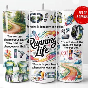 Running Tumbler Design: Watercolor Sneakers, Track Icons (Digital Download PNG)