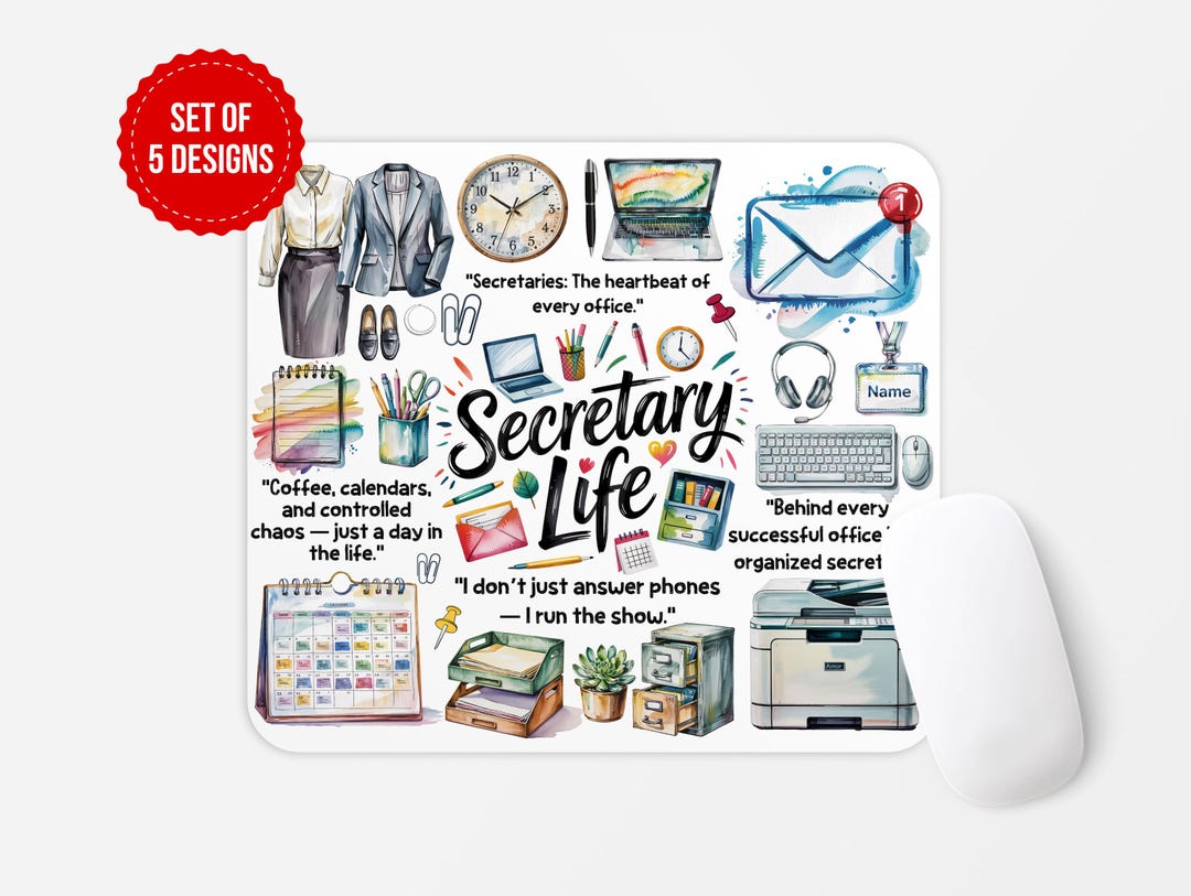 Mouse Secretary Secretary Life Mouse Pad: Office Humor Watercolor Design (digital ...