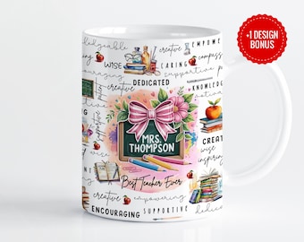 Tazza personalizzabile con scritta "Apprezzamento per gli insegnanti": disegno acquerello (download digitale in formato PNG, tazze da 11 e 15 once)