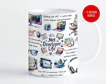 NET Developer Life Mug | Funny Coding Quotes, Watercolor (Digital Download)