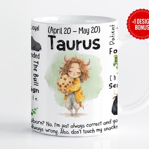 Taurus Zodiac Sign Mug Design | Mystical Horoscope Art with Earth Symbol, Celestial Elements | 11oz & 15oz Sublimation PNG, Digital Download