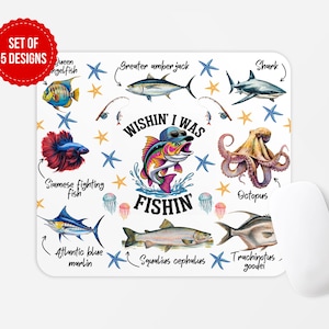 Wishin&#39; I Was Fishin&#39; Mouse Pad Design | Watercolor Sublimation PNG Template | Digital Download for Fishing Lovers
