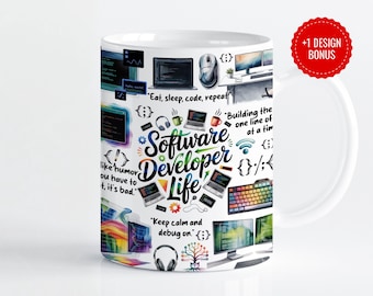 Software Developer Mug Design: Coding Humor, Tech Icons (Digital Download PNG)