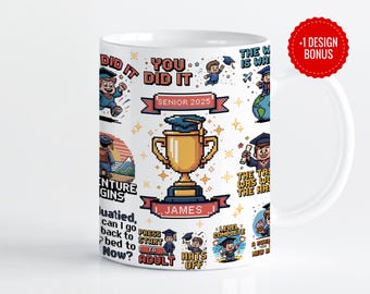 Customizable Graduation Mug Wrap: 8-Bit Senior Design (PNG Digital Download