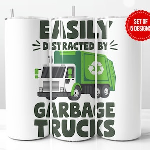 Garbage Truck Tumbler Wrap | Cute Trash Day Skinny Tumbler Design | Gift for Truck Drivers | 20 oz Sublimation PNG