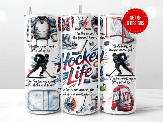 Hockey Life Tumbler Design | Watercolor Skates & Sticks (Digital Download)