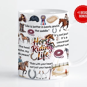 Horse Riding Life Mug Design, Horse and Saddle Elements with Rustic Style, horse rider gift, 11oz & 15oz Sublimation PNG, Digital Download