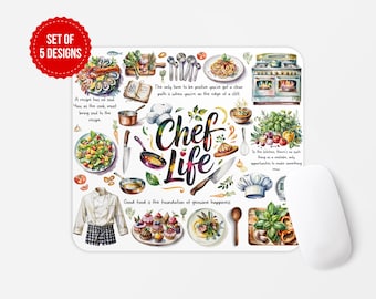 Chef Life Mouse Pad Design: Watercolor Cooking Quotes (Digital Download PNG)