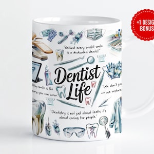 Dentist Life Mug Design | Quotes with Dental Icons | Watercolor | Floss Like a Boss | 11oz & 15oz Sublimation PNG, Digital Download