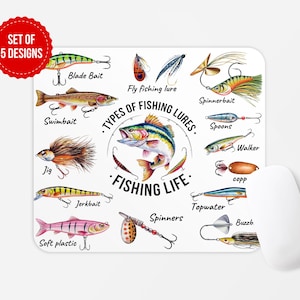 Classic Fishing Lures Mouse Pad Design | Types of Fishing Lures | Fishing Mousepad Sublimation PNG | Fishing Life Digital Download
