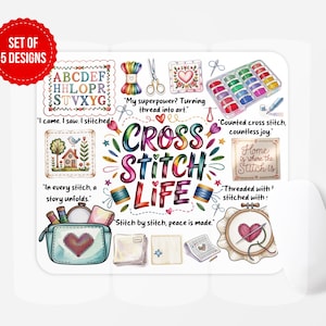 Cross Stitch Life Mouse Pad Sublimation Design | Embroidery Art (Digital Download PNG)