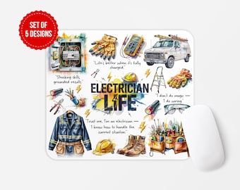 Diseño de alfombrilla de ratón "Electrista Life": Acuarela PNG (Descarga digital)