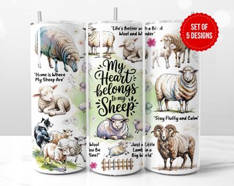 Akvarell fårmuggdesign | 20oz tunn sublimering (digital nedladdning)