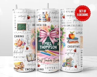 Aanpasbaar ontwerp leraar waardering cadeau beker | Beste leraar ooit | Aquarel| 20oz skinny sublimatie, png, digitale download