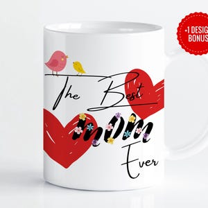 Mokhoesje met de tekst "Mom Ever" (PNG) | Ontwerp met vogels en harten (digitale download)