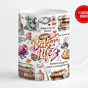 Baker Life Mug Design | Cupcakes, Utensils and Baking Humor for Kitchen Pros | 11oz & 15oz Sublimation PNG | Digital Download