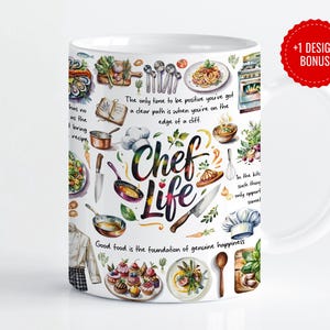 Chef Life Mug Design | Kitchen Tools, Food and Culinary Quotes | Watercolor | 11oz & 15oz Sublimation PNG, Digital Download