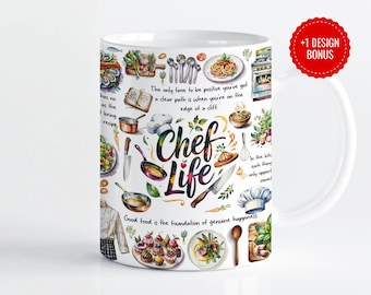 Chef Life Mug Design: Watercolor Kitchen Quotes (Digital Download)