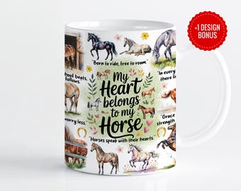 Horse Lover Mug Design | Elegant Floral Illustration (Digital Download)