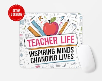 Alfombrilla de ratón con frase de profesor: Diseño de manzana y lápiz (plantilla PNG)