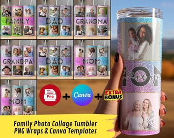 Family Photo Collage Tumbler: Customizable PNG Wraps, Canva Templates (Digital Download)