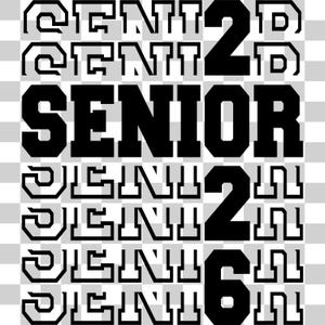 Pu&ograve; includere: Grafica in bianco e nero con il testo "Senior 22" ripetuto pi&ugrave; volte. Il testo &egrave; in grassetto, con un carattere a blocchi.